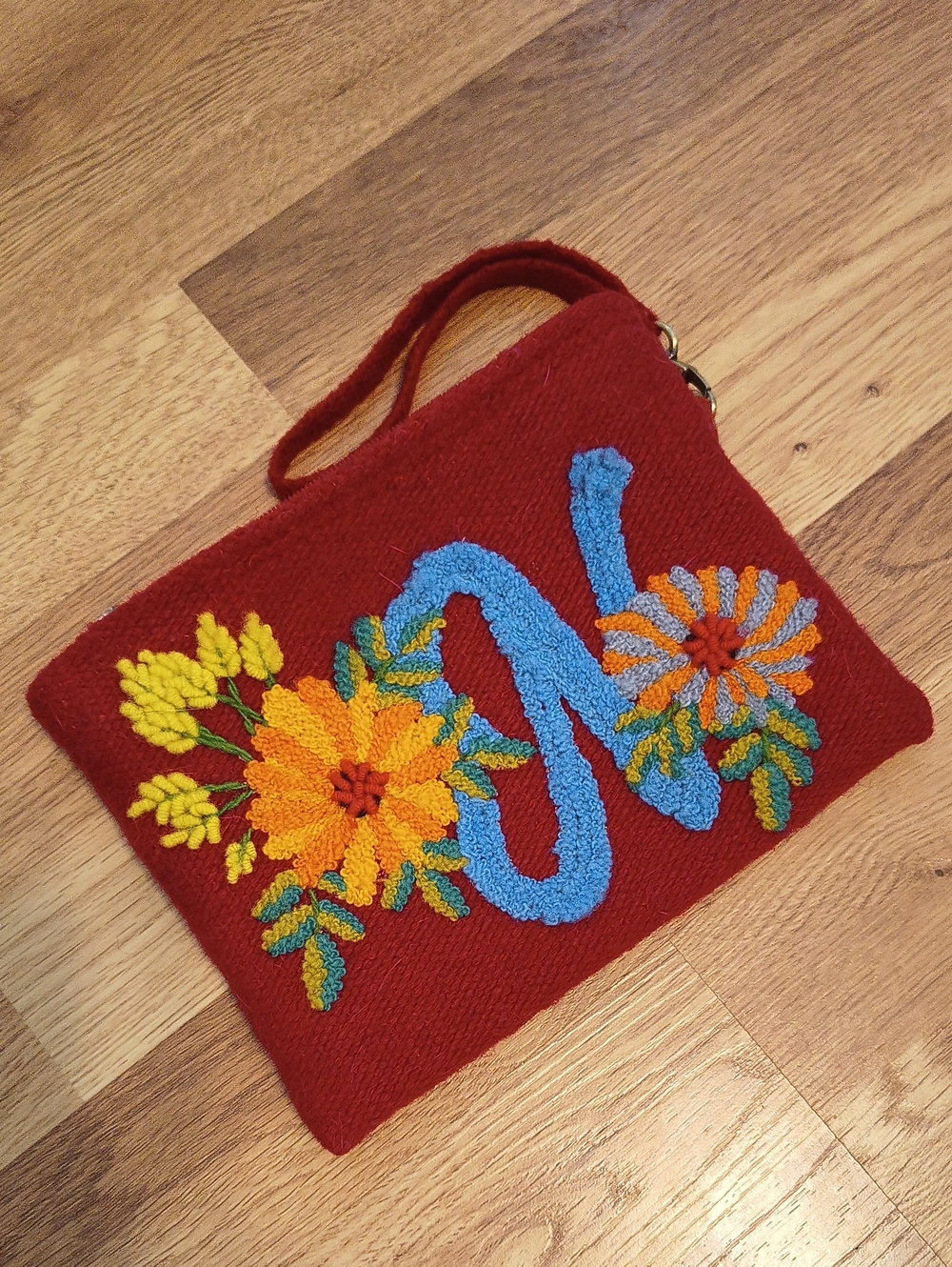 Jenny Krauss Red Embroidered Floral Wristlet Clutch with Floral Accent
